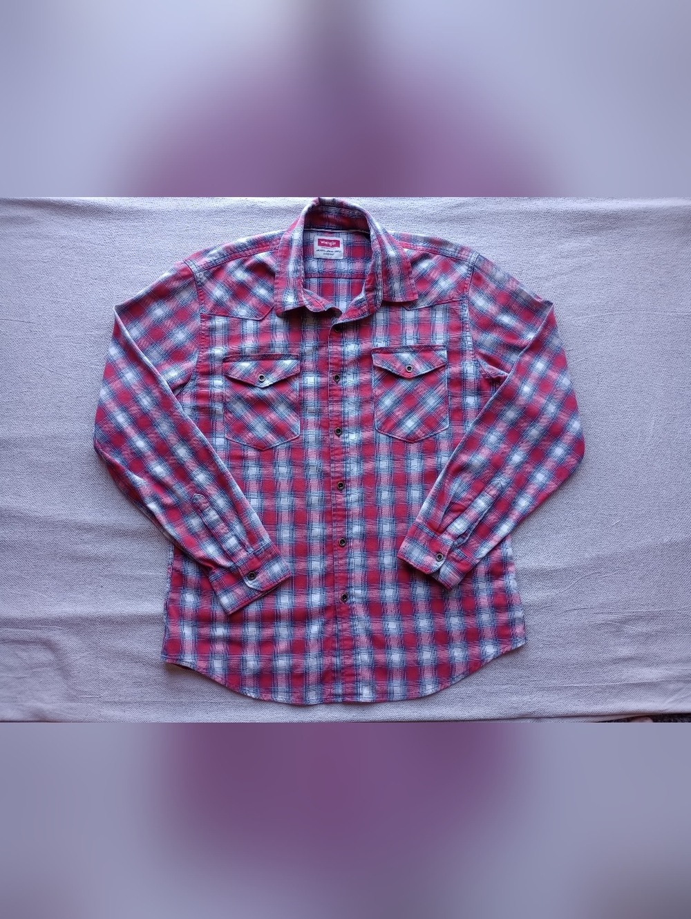 Wrangler Mens Plaid Metal Button Western Work Shirt - Long Sleeve Large